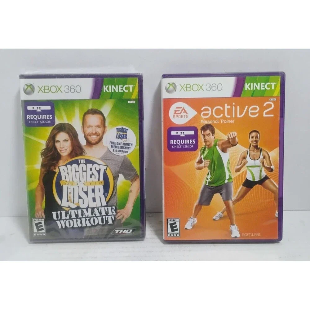 MICROSOFT XBOX 360 KINECT WORKOUT FITNESS LOT BIGGEST LOSER & EA SPORTS ACTIVE 2
